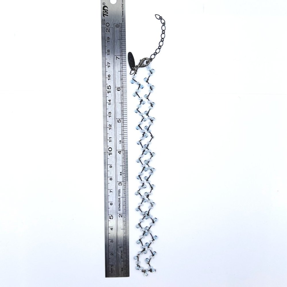 NWOT - NY & CO - Gunmetal Tone Wave Chain Light Blue Beaded 13” Choker Necklace - Picture 7 of 7